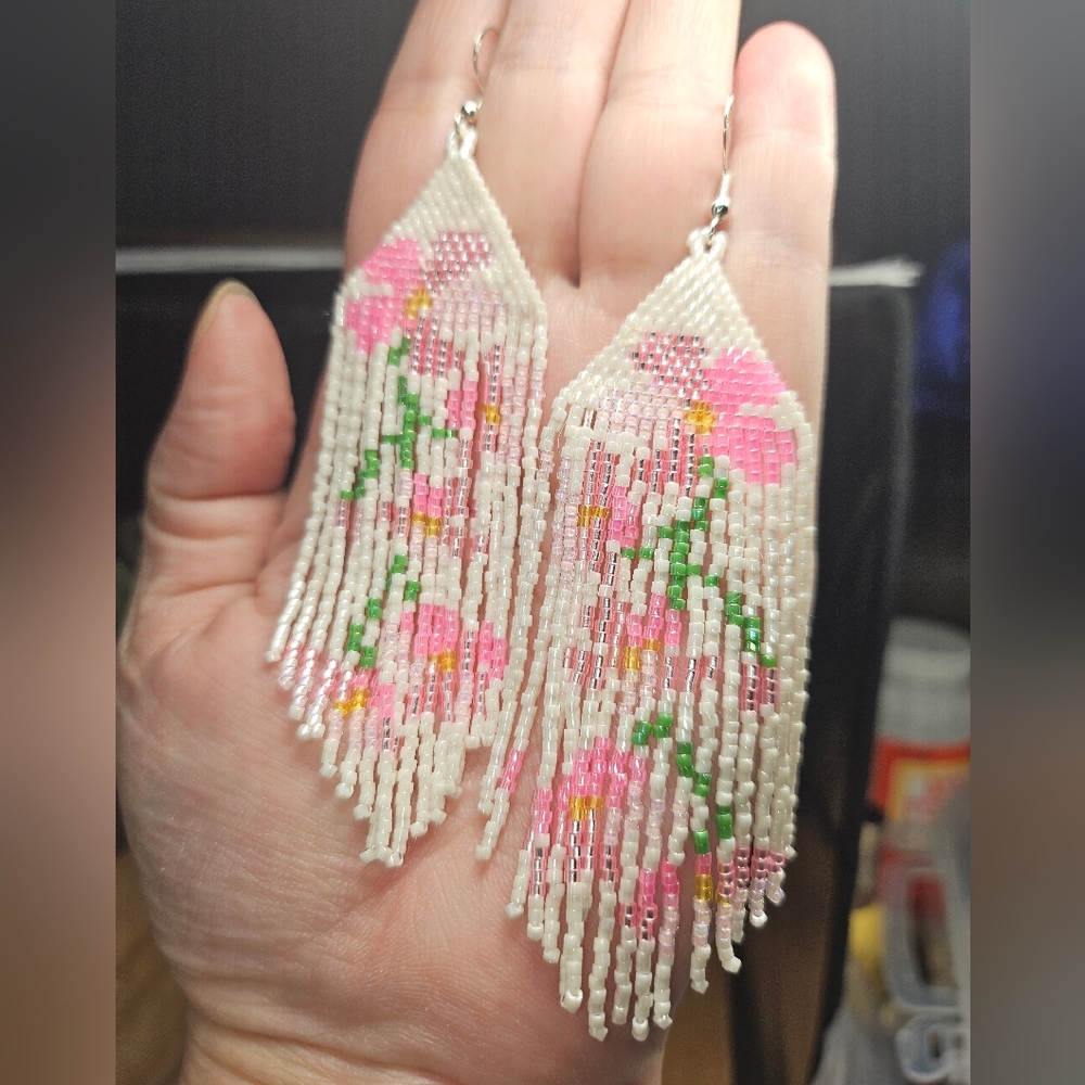 Handmade Pink Forget Me Not Floral Beaded Earrings